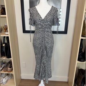 Fashion Nova Black and White Floral Midi Dress